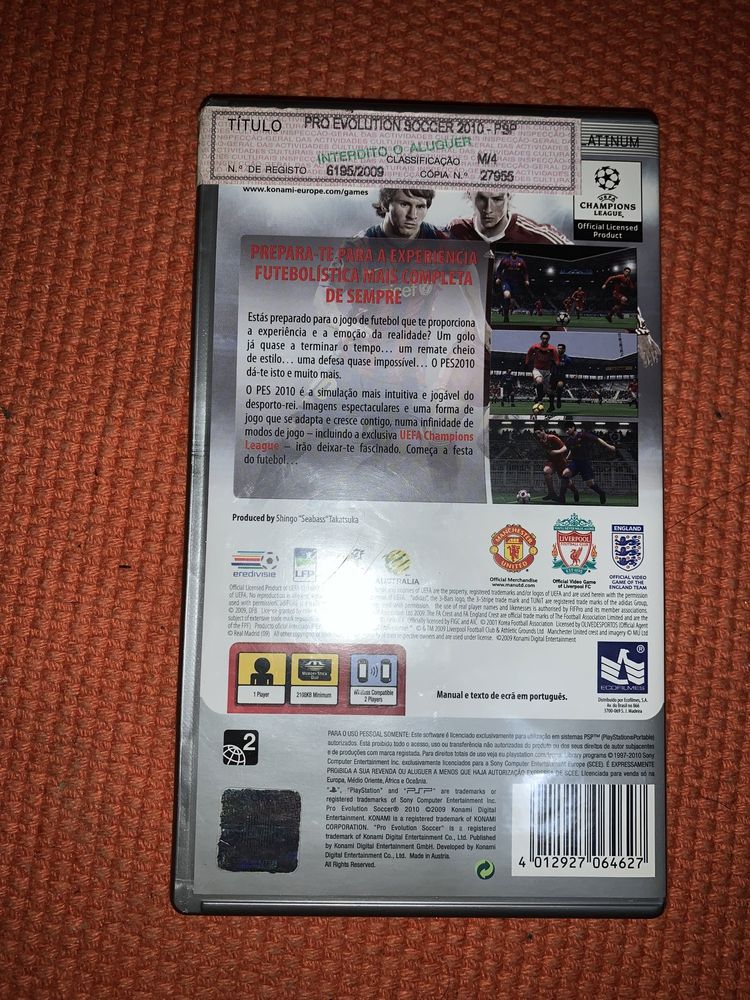 Jogo para PSP PES 2010 + DVD FILME