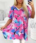 Bluzka, tunika, plus size, dekolt, asymetryczna, 50/52/54/56 kwiaty