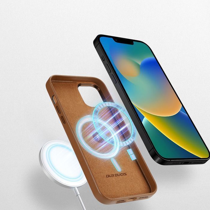 Dux Ducis Grit skórzane etui do iPhone 14 Plus z MagSafe brązowy