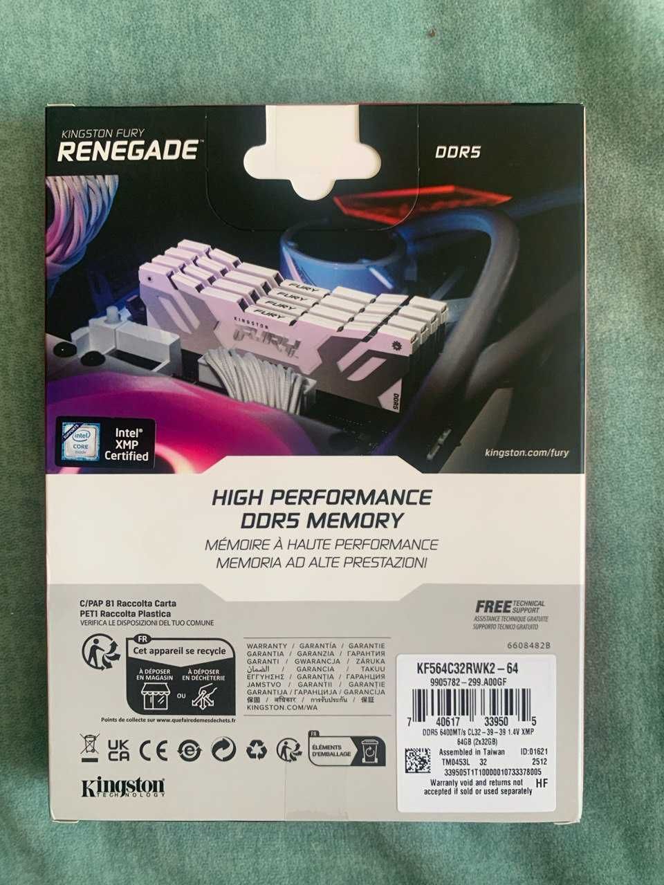 Пам'ять для ПК Kingston FURY 64 GB (2x32GB) DDR5 6400 Renegade Silver