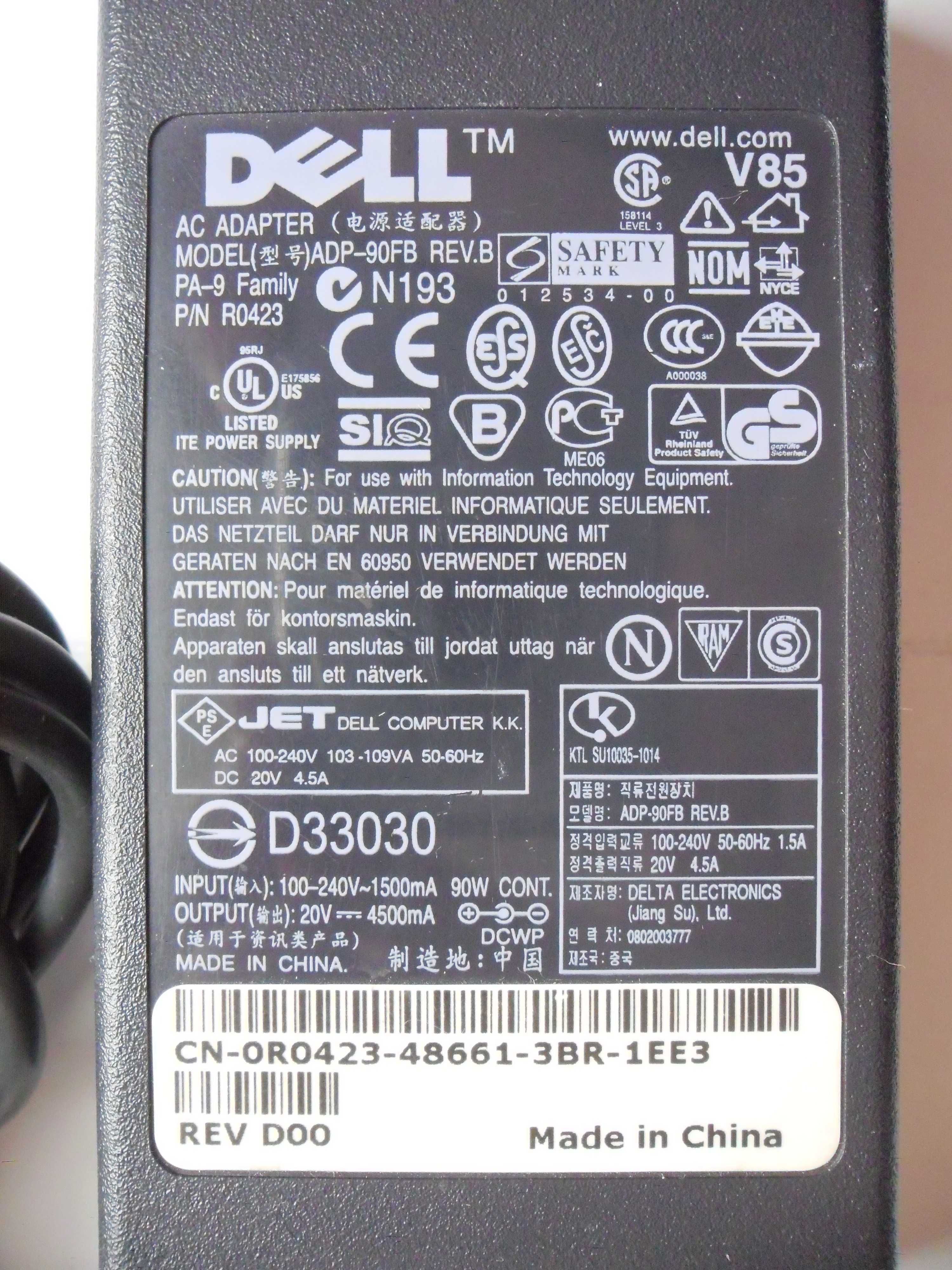 Zasilacz Adapter Ładowarka Dell ADP-90FB 20V 4,5A 90W Pin 4