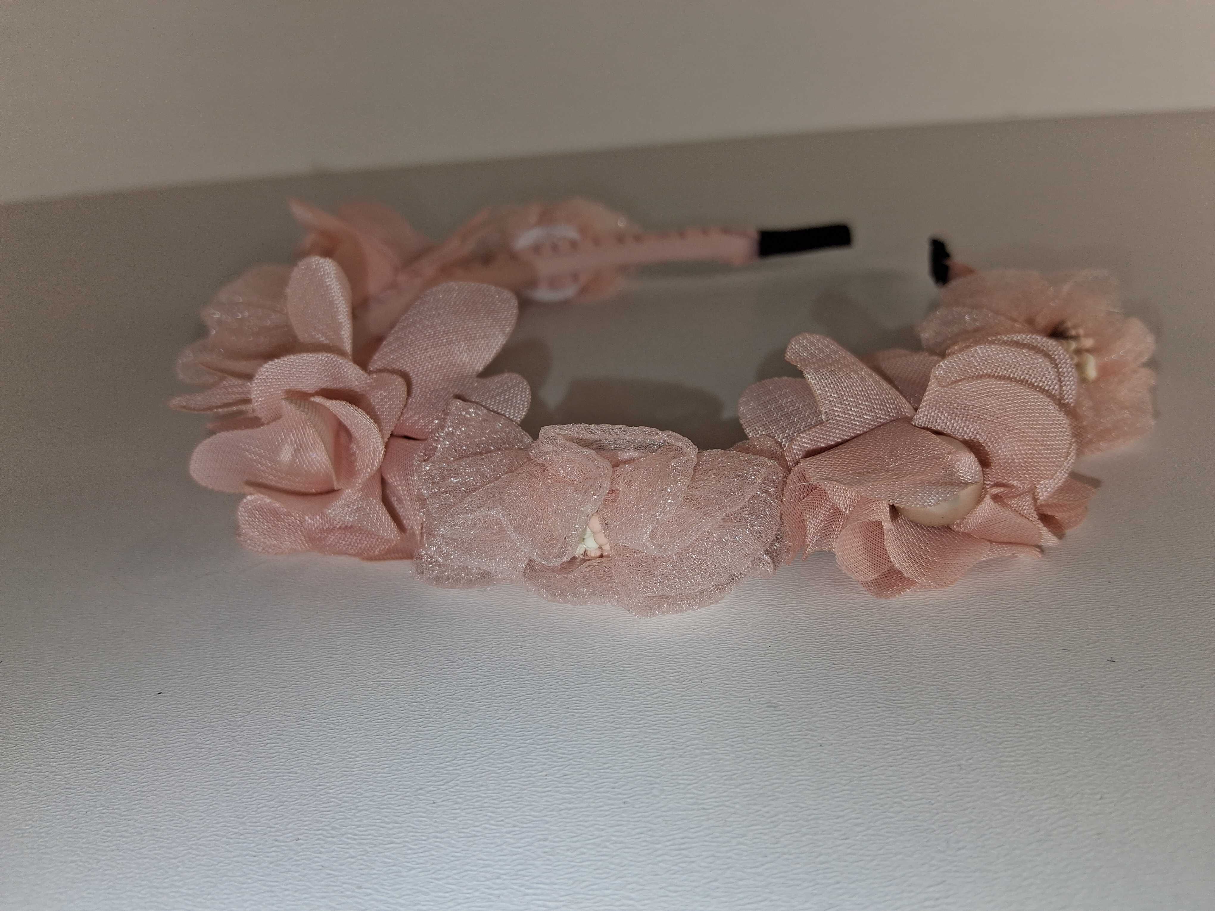 Y014 Opaska Na Głowę Z Kwiatami Różowa Z Perłą Elegancka