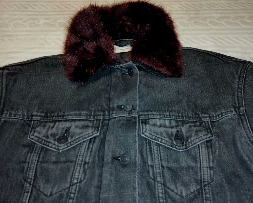 Mango piękna kurtka OCIEPLANA gruba podpinka futrzany Kołnierz Jeans