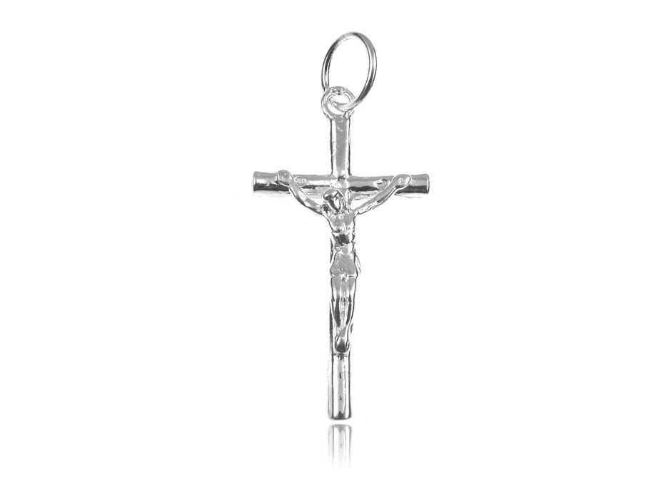Srebrny Gładki Krzyżyk Krzyż Wizerunek Jezusa Chrystusa Pt_K119