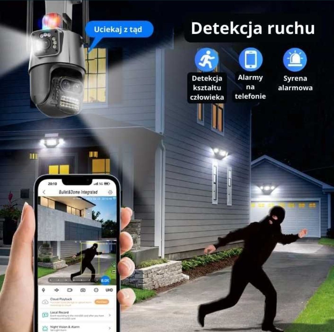Kamera obrotowa zewnętrzna 3 obiektywy! 9MP Monitoring Alarm Okazja!