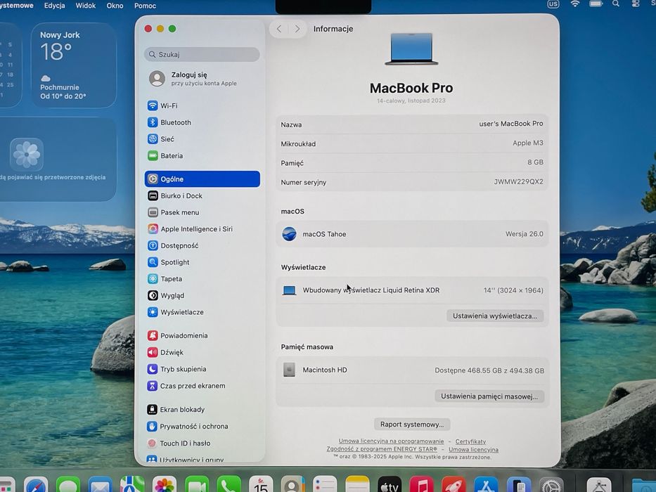 2023 MacBook Pro A2918 14" M3 8GB 512 GB GWARANCJA!