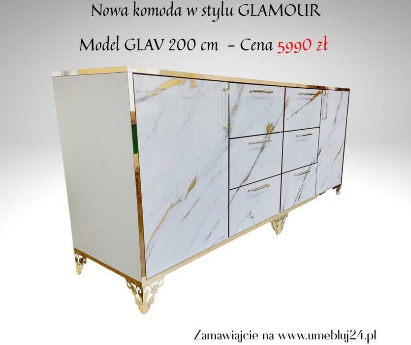 Ekskluzywna komoda Glamour 200cm model GLAV GOLD - producent