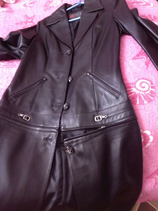 Натуральный кожаный плащ-куртка, р.44-46