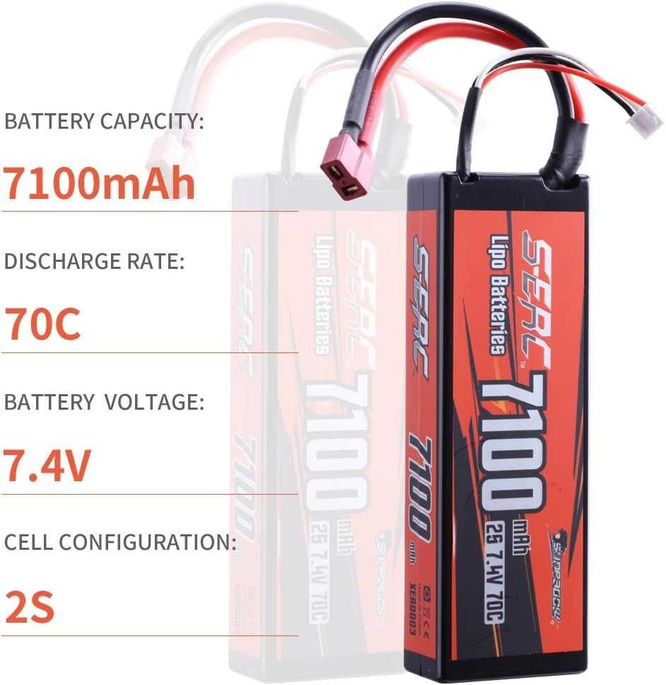 Sunpadow 2S LiPo 7.4V 7100mAh 70C із твердим корпусом Deans T Plug