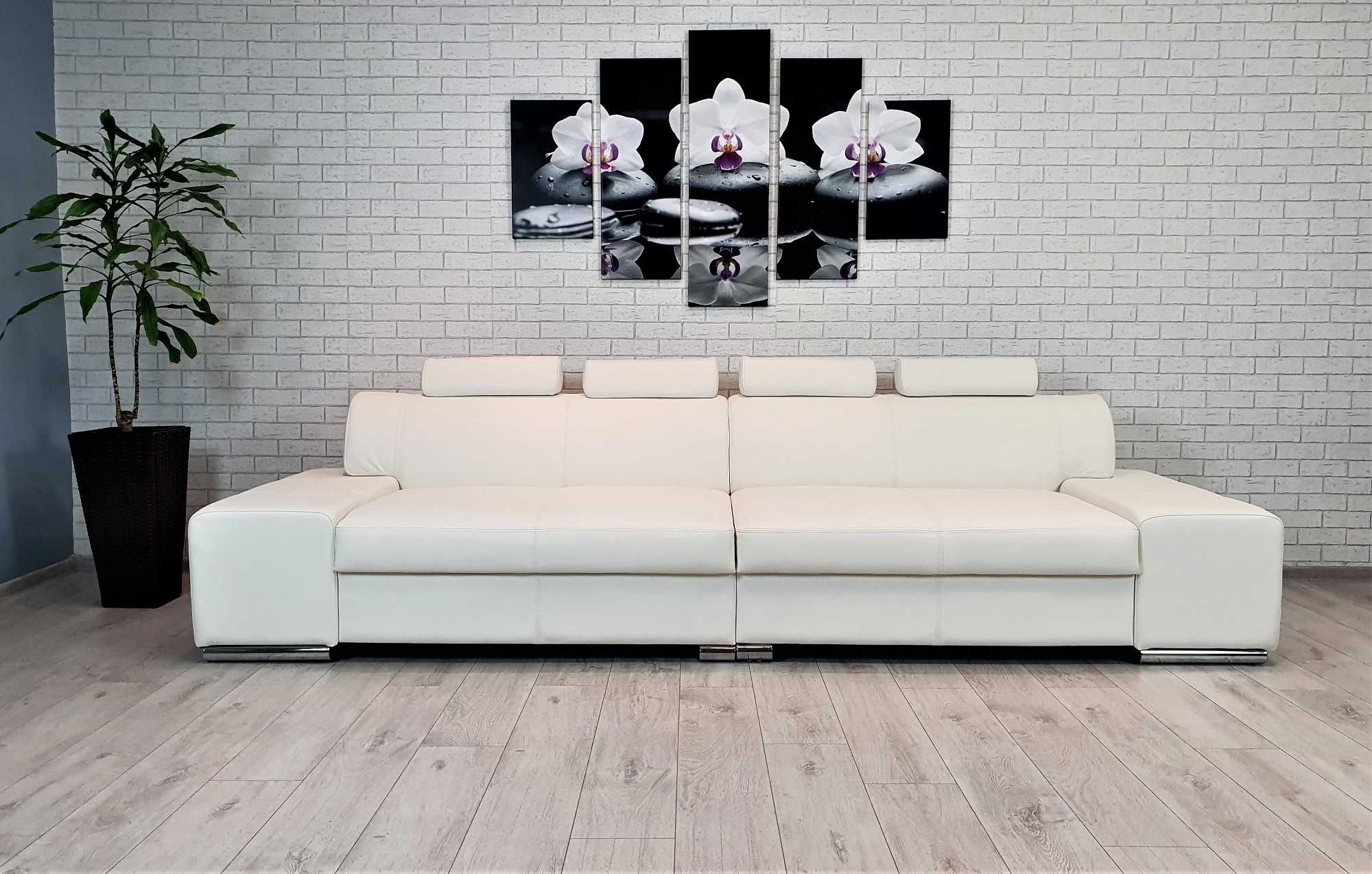 Biała sofa skóra naturalna duża 302cm kanapa ze skóry PRODUCENT