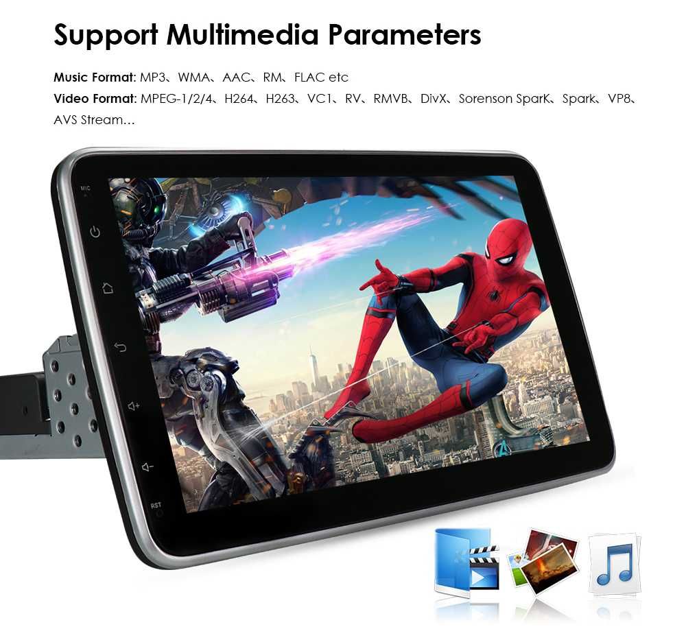 Auto Radio 10.1"  Android 14  1 Din painel destacável