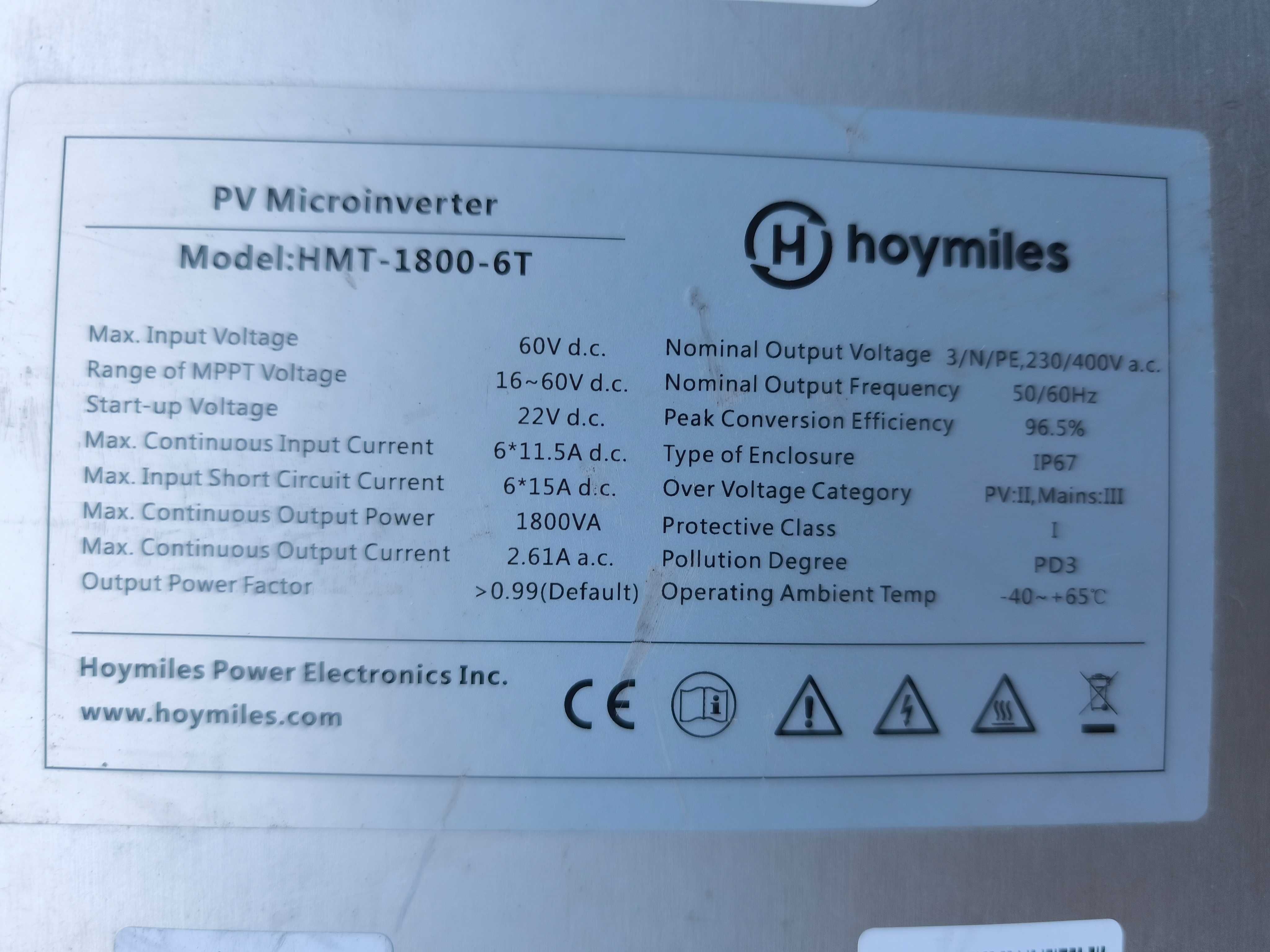 Mikroinwerter HOYMILES HMT-1800-6T (3-fazowy) 5szt. T Konektor AC BC06