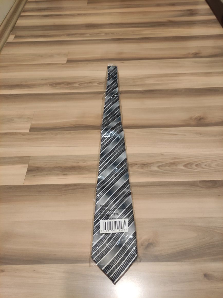 Nowy krawat męski stalowy w paski poprzeczne