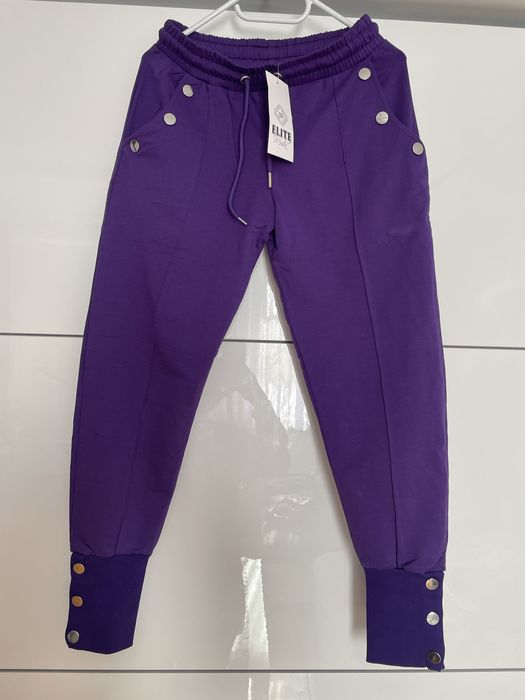 Nowe fioletowe spodnie dresowe Elite rozmiar S