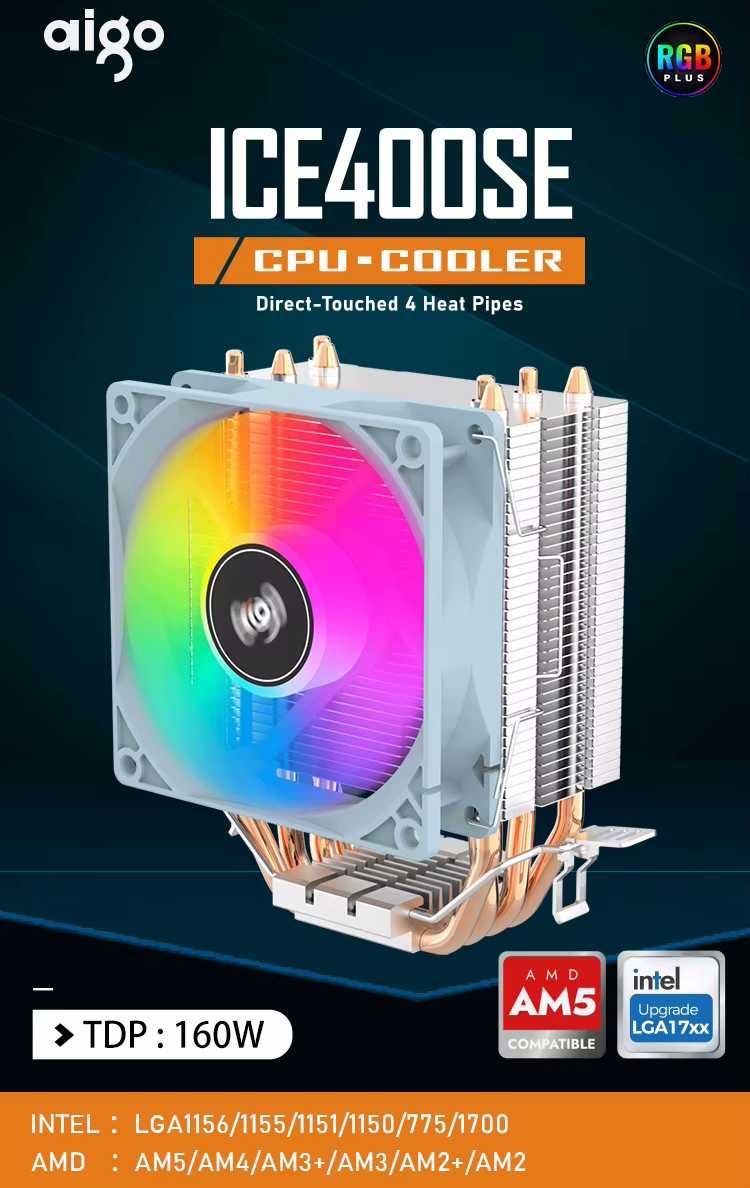 Кулер-башта для процесору Aigo ICE400SE, підсвітка RGB
