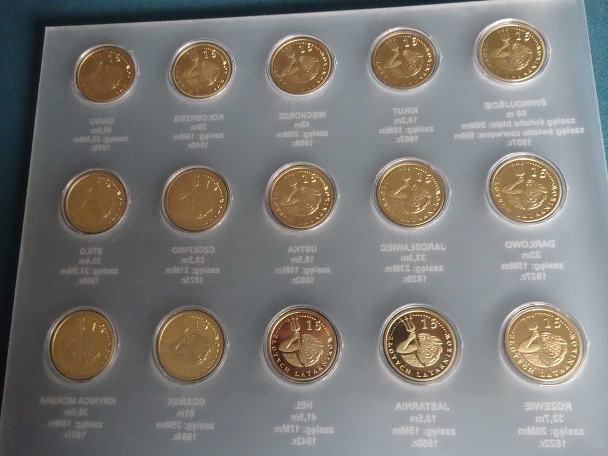 15 Złotych Latarników Latarnie Polskiego Wybrzeża monety medale+Pleksi