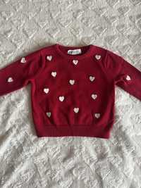 Sweter sweterek czerwony serca h&m 92