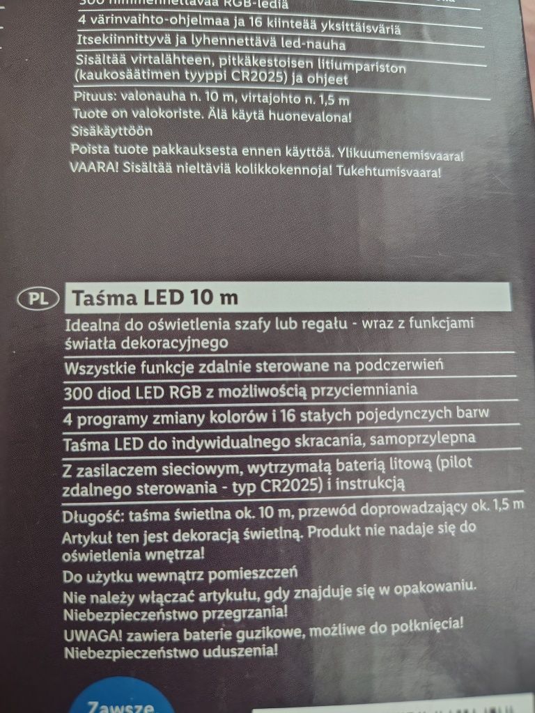 Taśma LED 10 m z pilotem i zasilczem