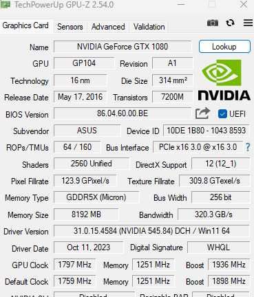 Видеокарта NVIDIA GTX 1080 O8g OC Asus ROG Strix