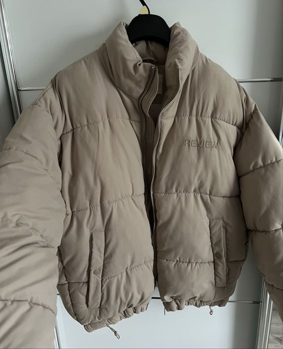 kurtka puchowa bez kaptura oversize beżowa Review S/M/L