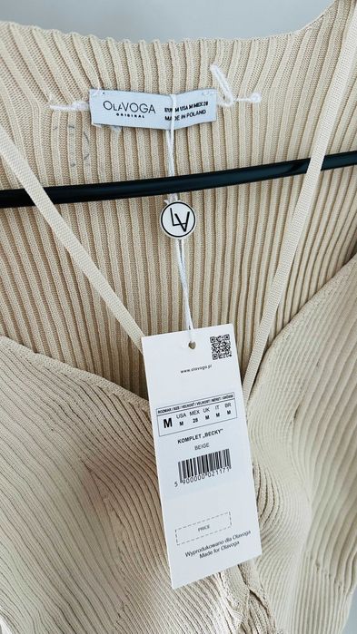 Nowy beżowy prążek komplet jesień O'la Voga Becky Bluzka spódnica