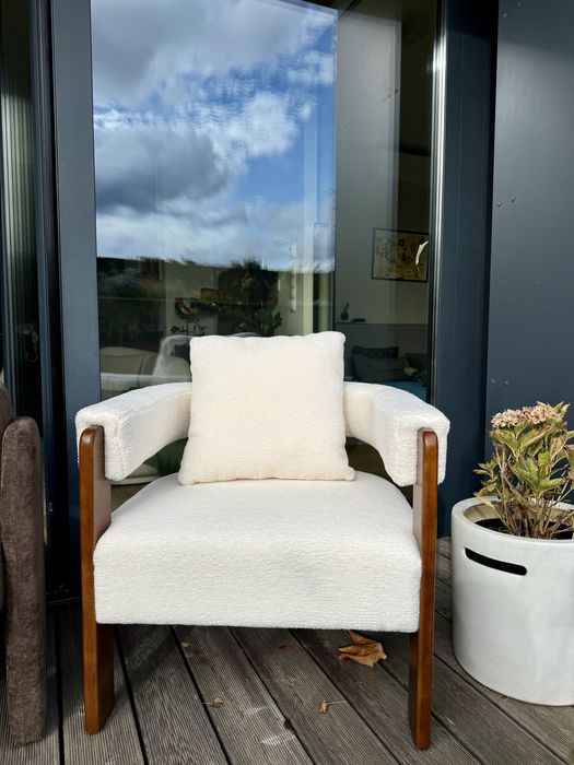 HIT fotel mid century MIŚ boucle baranek NOWY design PIĘKNY DUŻY MODNY