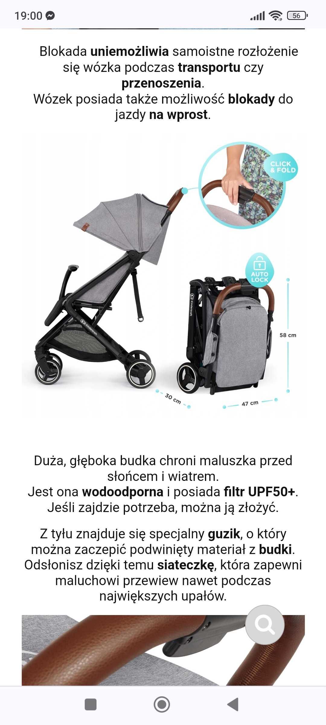 KinderKraft spacerówka wózek róż  lekki Nubi + folia