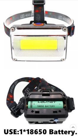 Мощный налобный фонарь LED, 4 цвета свечения, в сумке, с аккумулятором