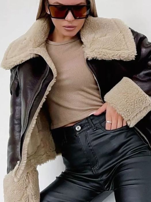 Коротка дуже тепла коричнева дублянка S M L  XL та 2 ХL