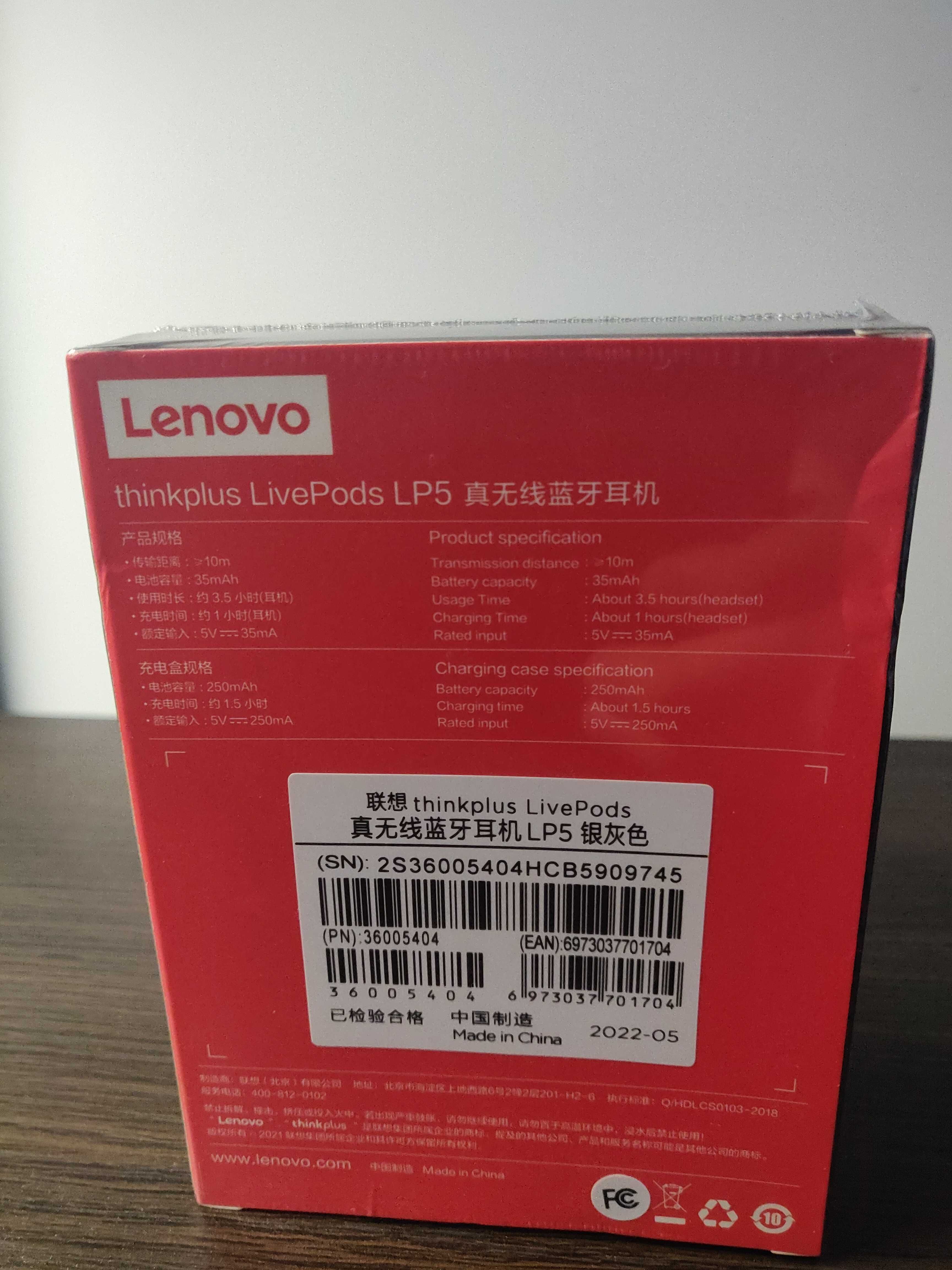 Słuchawki bezprzewodowe dokanałowe LENOVO LP5 BT