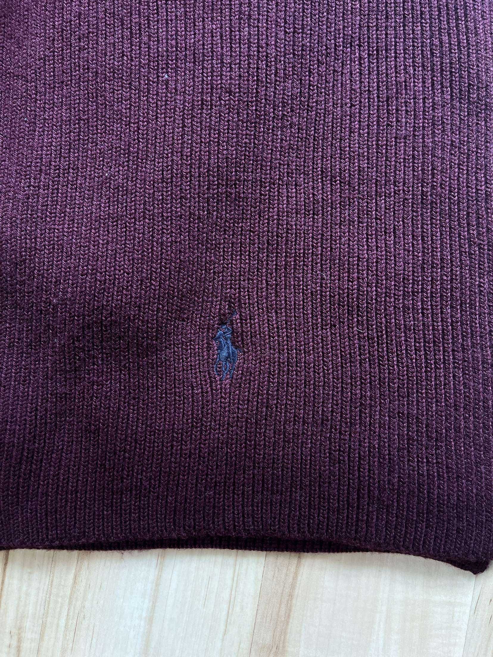 Bordowy Szalik Wełniany Ralph Lauren z Granatowym Logo
