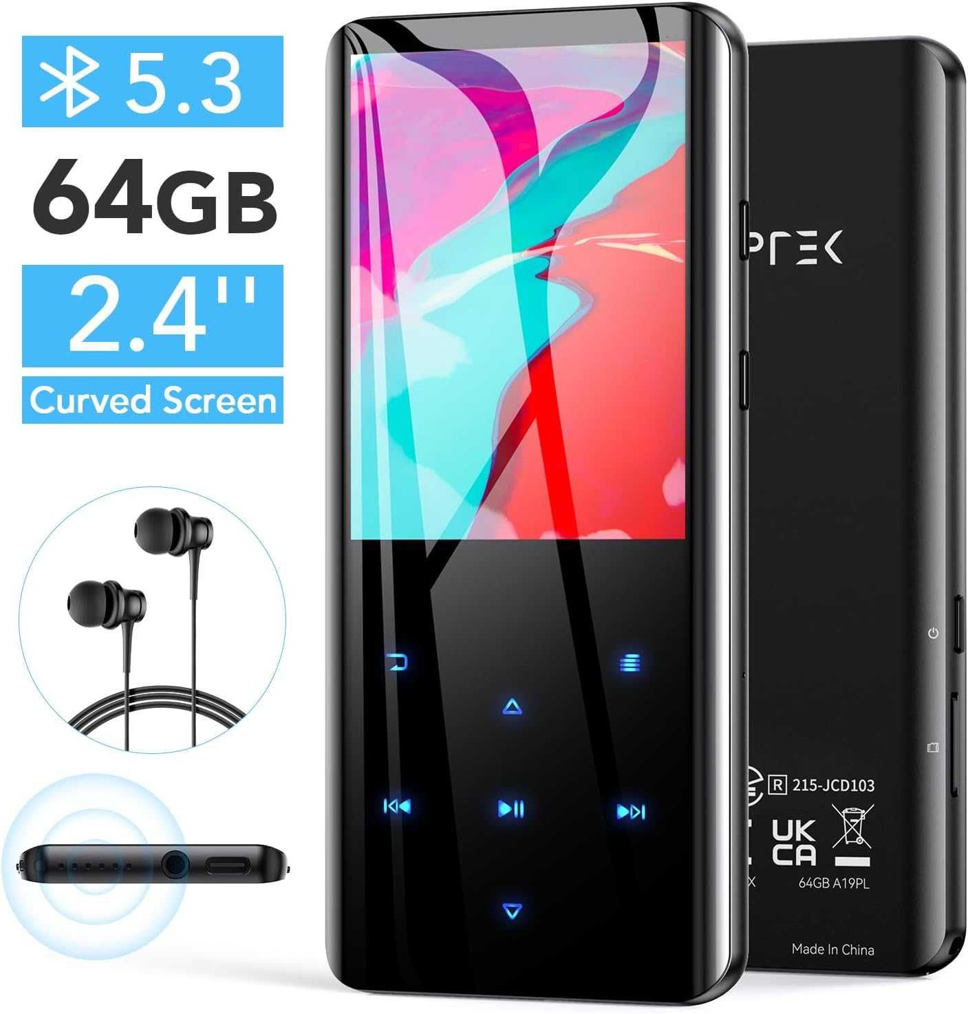 AGPTEK 64GB Bluetooth 5.3 głośnik MP3, HiFi karta TF do 128 GB, czarny