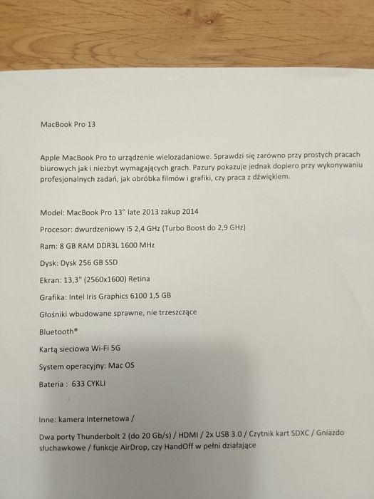 Sprzedam MacBook pro 13