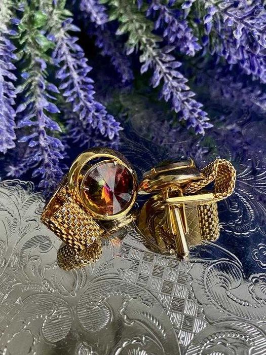 Винтаж! запонки з арбузним склом кристаллы Чехословакия