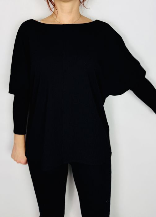 Czarna luźna bluzka z odkrytymi plecami i długim rękawem M 38 H&M