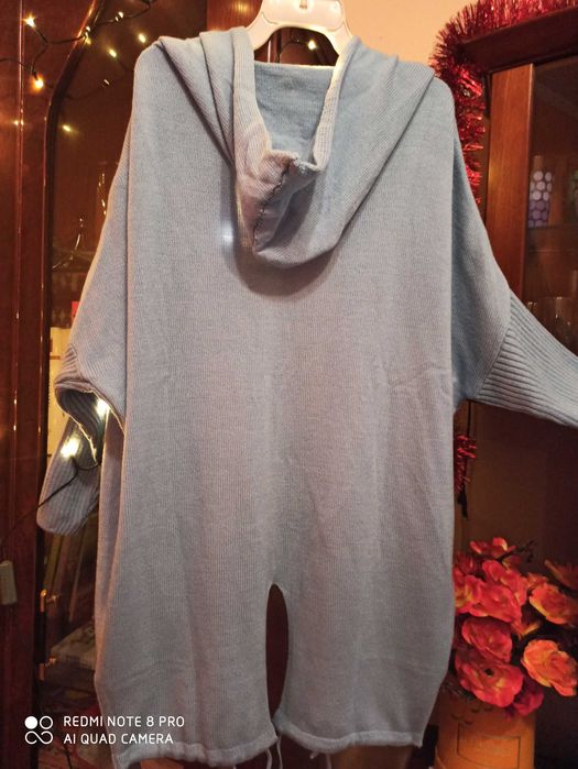 Super kardigan, błękitny z kapturem, oversize xl/xxl