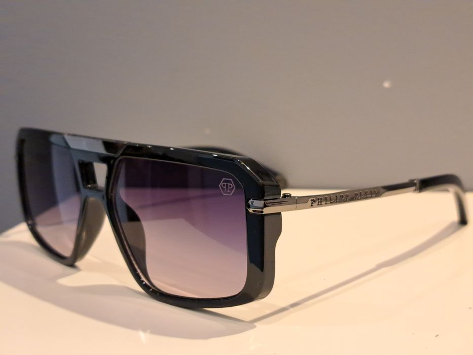 PHILIPP PLEIN czarne nowe męskie okulary przeciwsłoneczne logo grafit