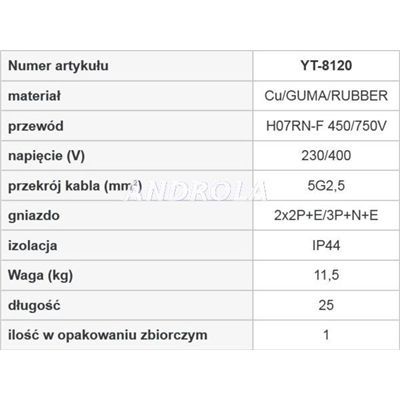 Przedłużacz Bębnowy Siłowy 25M Yato Yt-8120