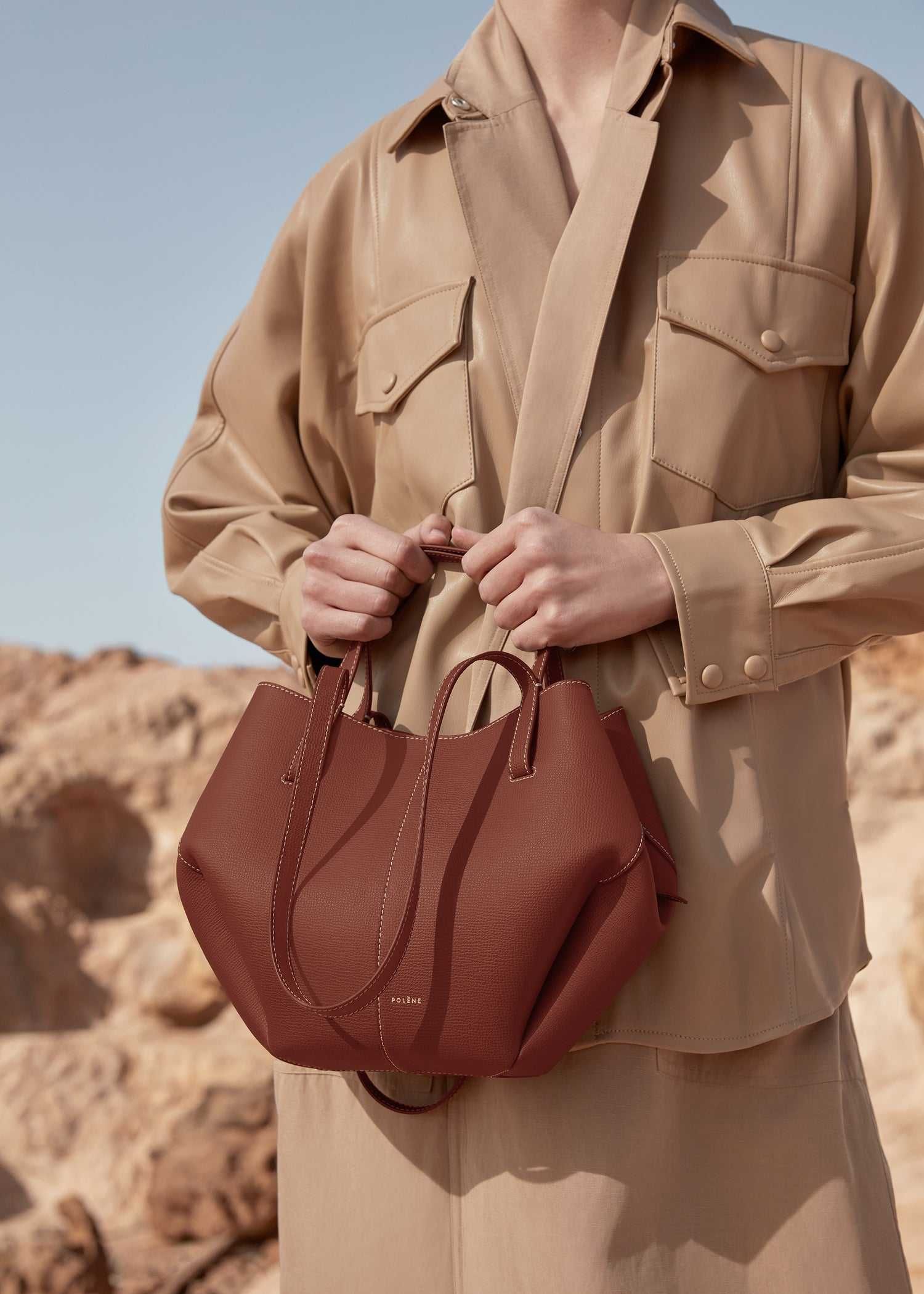 Сумка Polene Cyme Mini Edition Textured Cognac