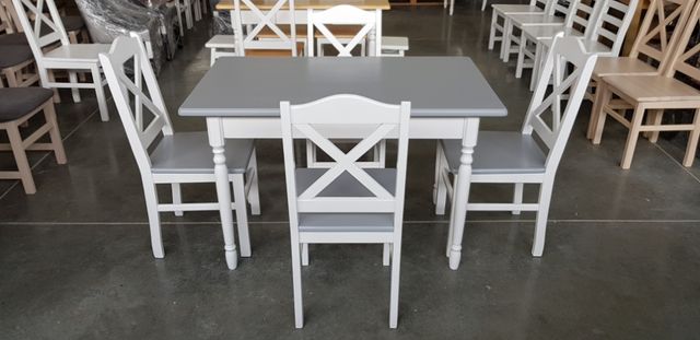 Zestaw stół+krzesła biały szary wygodny do kuchni restauracjiProducent