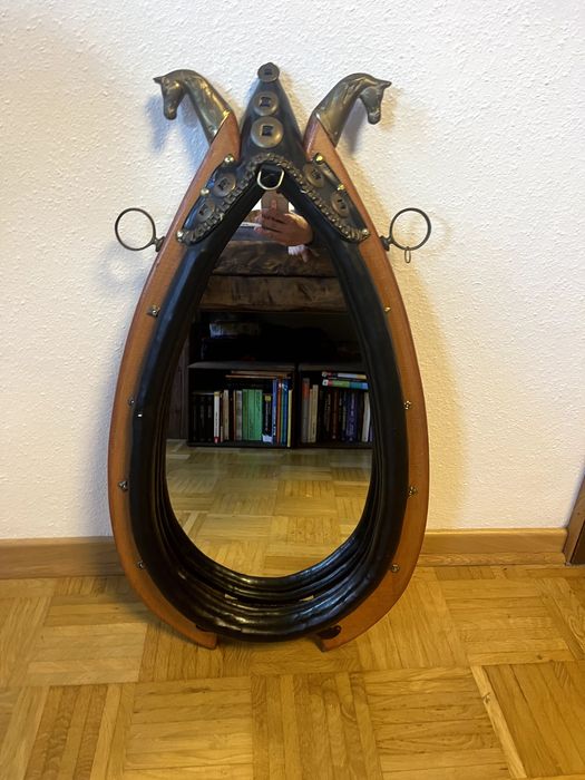 Lustro siodło konie skóra rękodzieło mosiądz unikat 80cm jazda konna