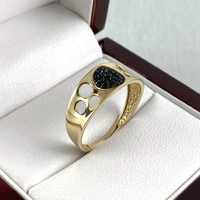 ZŁOTY pierścionek z czarnymi cyrkoniami PR. 585 (14K) rozmiar 18