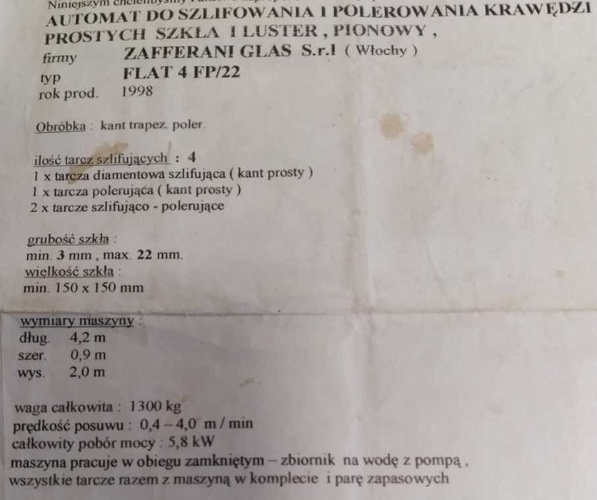krawędziarka ,szlifierka do obróbki szkła płaskiego