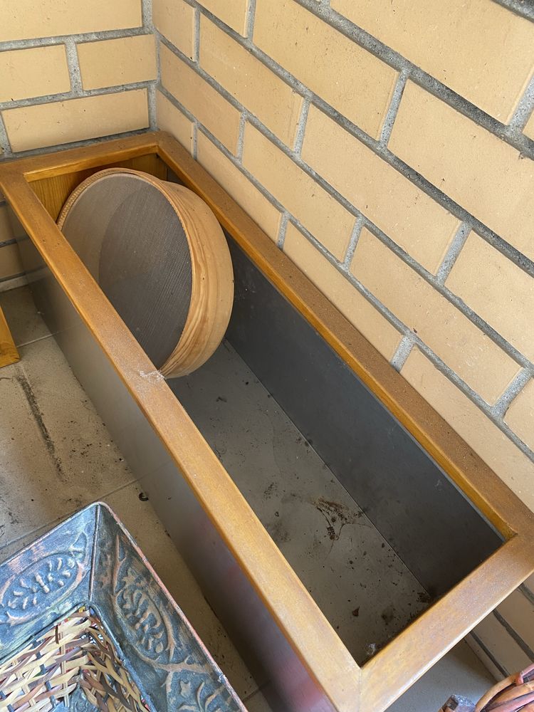 Suporte para vasos em inox e madeira - feito por artesão