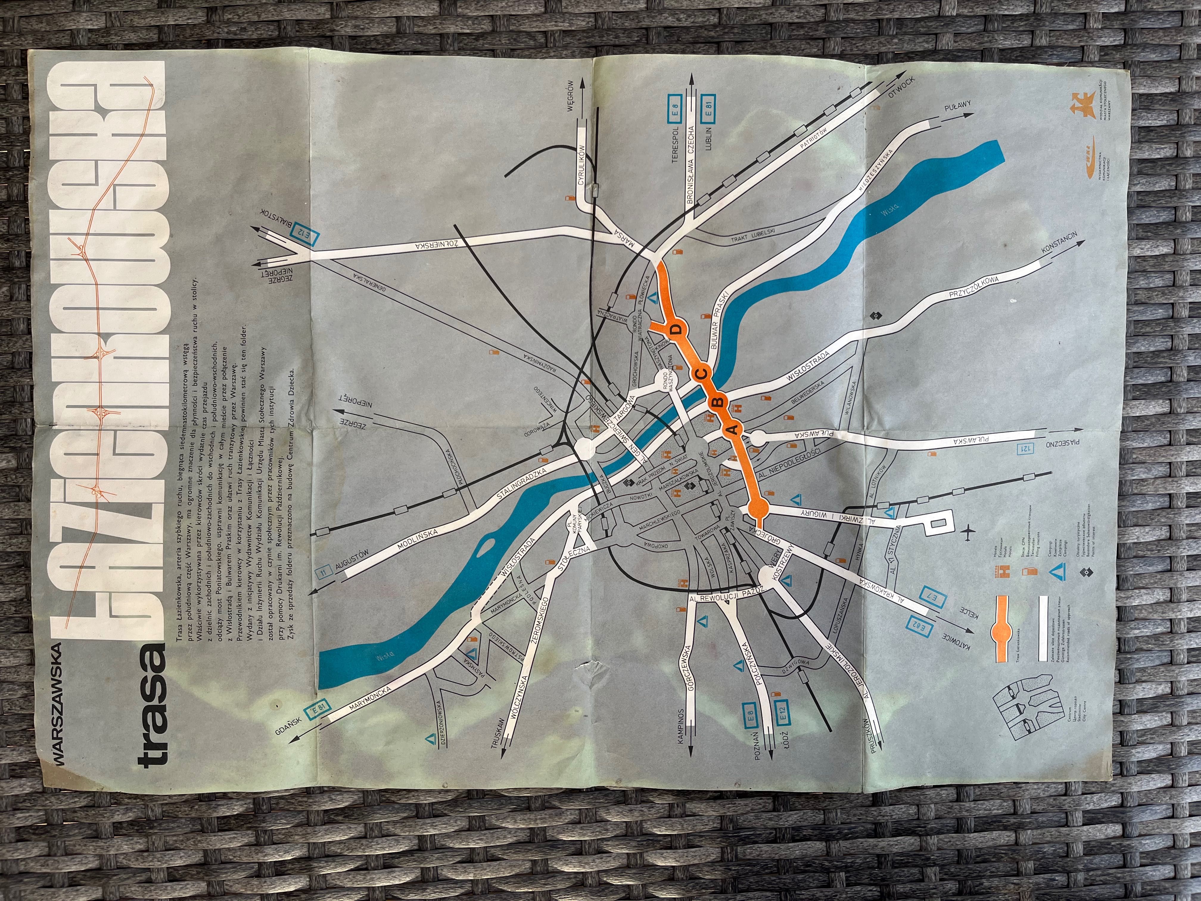 Jadę Trasą Łazienkowską - przewodnik dla kierowców - mapa plan 1974
