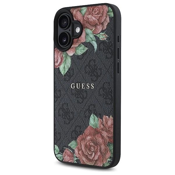 Etui Guess 4G Flowers Print MagSafe na iPhone 16/6.1" - czarne