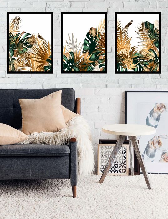 30x40 obrazy w ramie plakaty ramka  OBRAZ ZŁOTE LIŚCIE MONSTERA