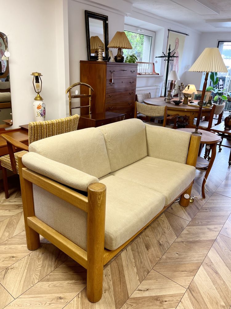 sofa skandynawska lata 80 dębowa dwuosobowa vintage Dania