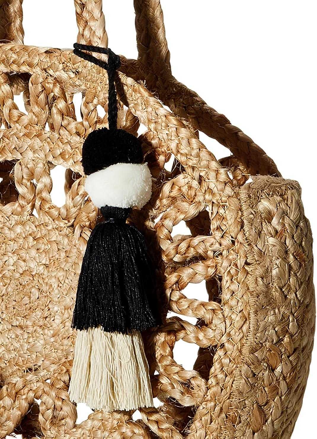 DD1 Torba Plażowa Torebka Okrągła BOHO Na Plażę Naturalna JUTA Pieces