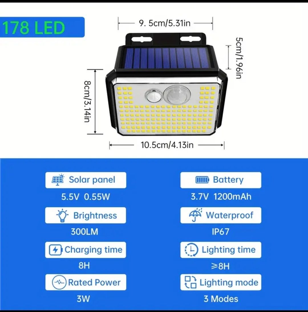 Oświetlenie solarne lampa LED 178led z czujnikiem